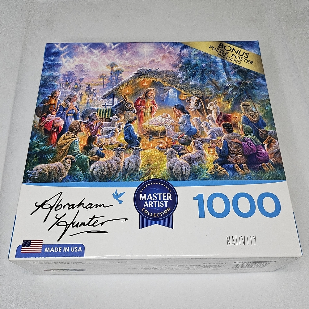 New Rose Art #6400ZZAU Abraham Hunter Master Artist 1000 Pieces Nativity Puzzle